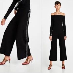 Zara Black Wide-Leg Pants with Side Detail